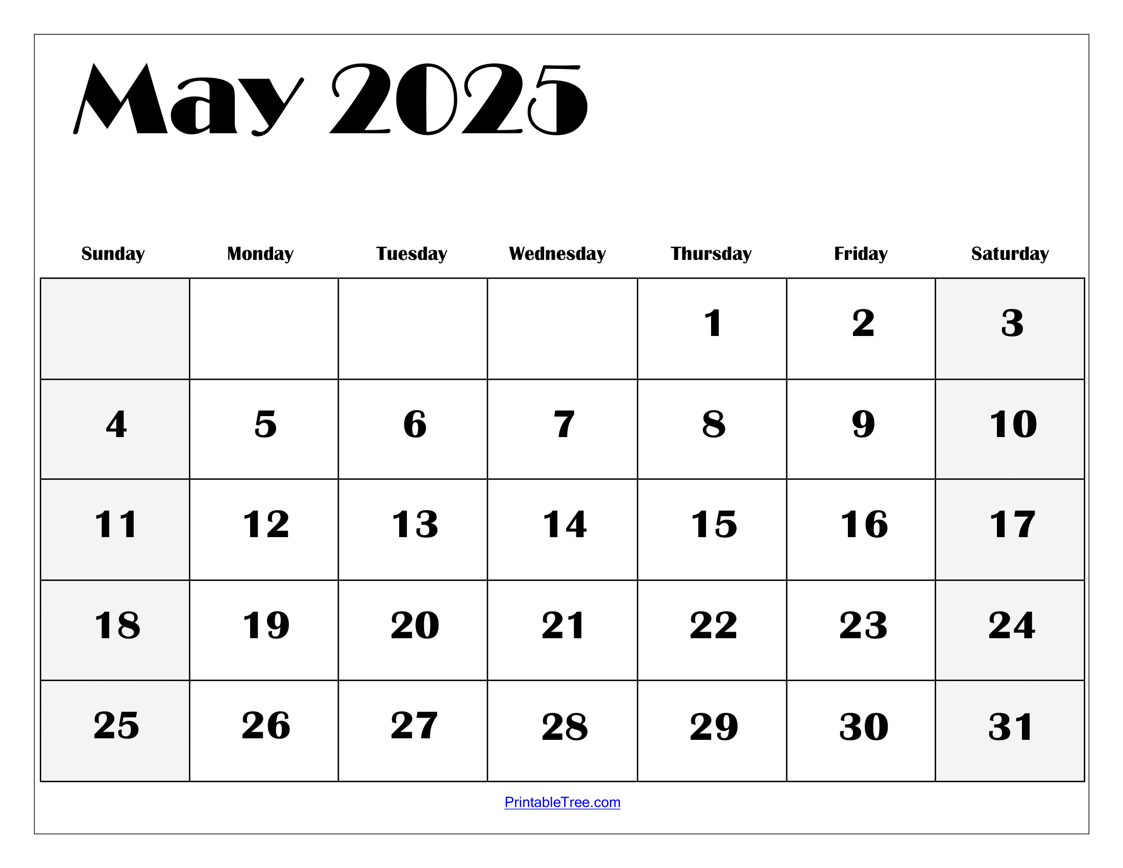 blank may 2025 calendar printable free