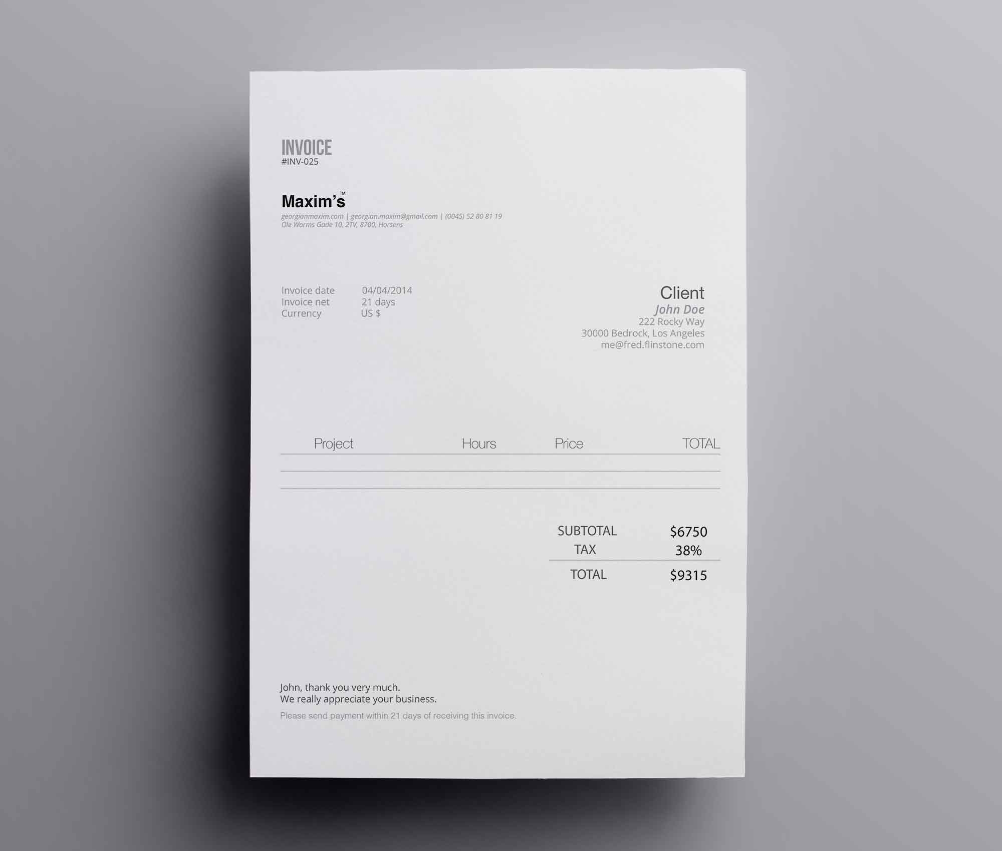 Free Minimal Invoice Template AI 