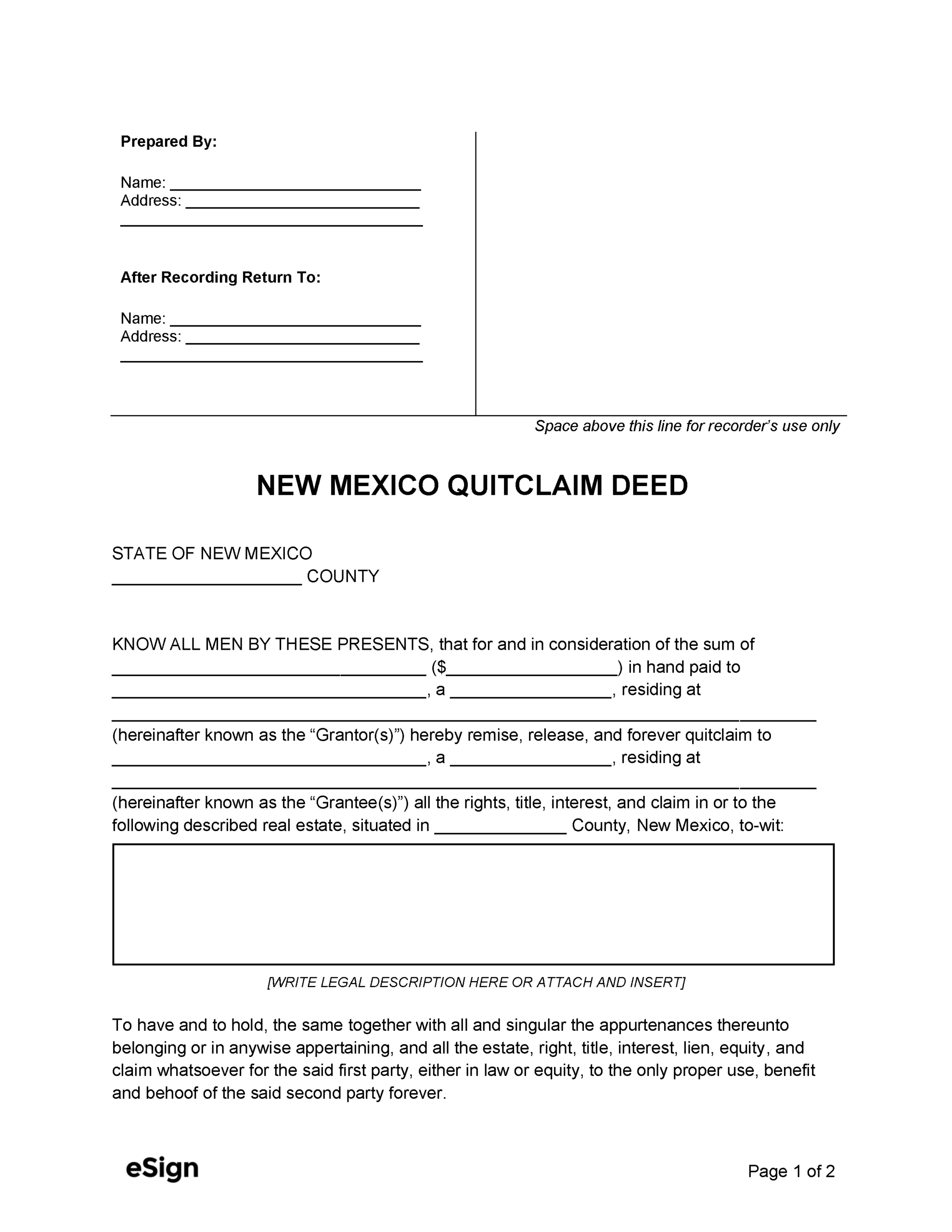 printable quit claim deed form