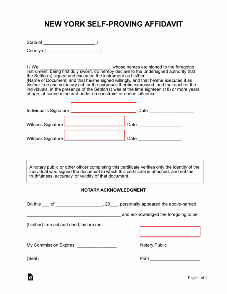 Free New York Self Proving Affidavit Form PDF Word EForms