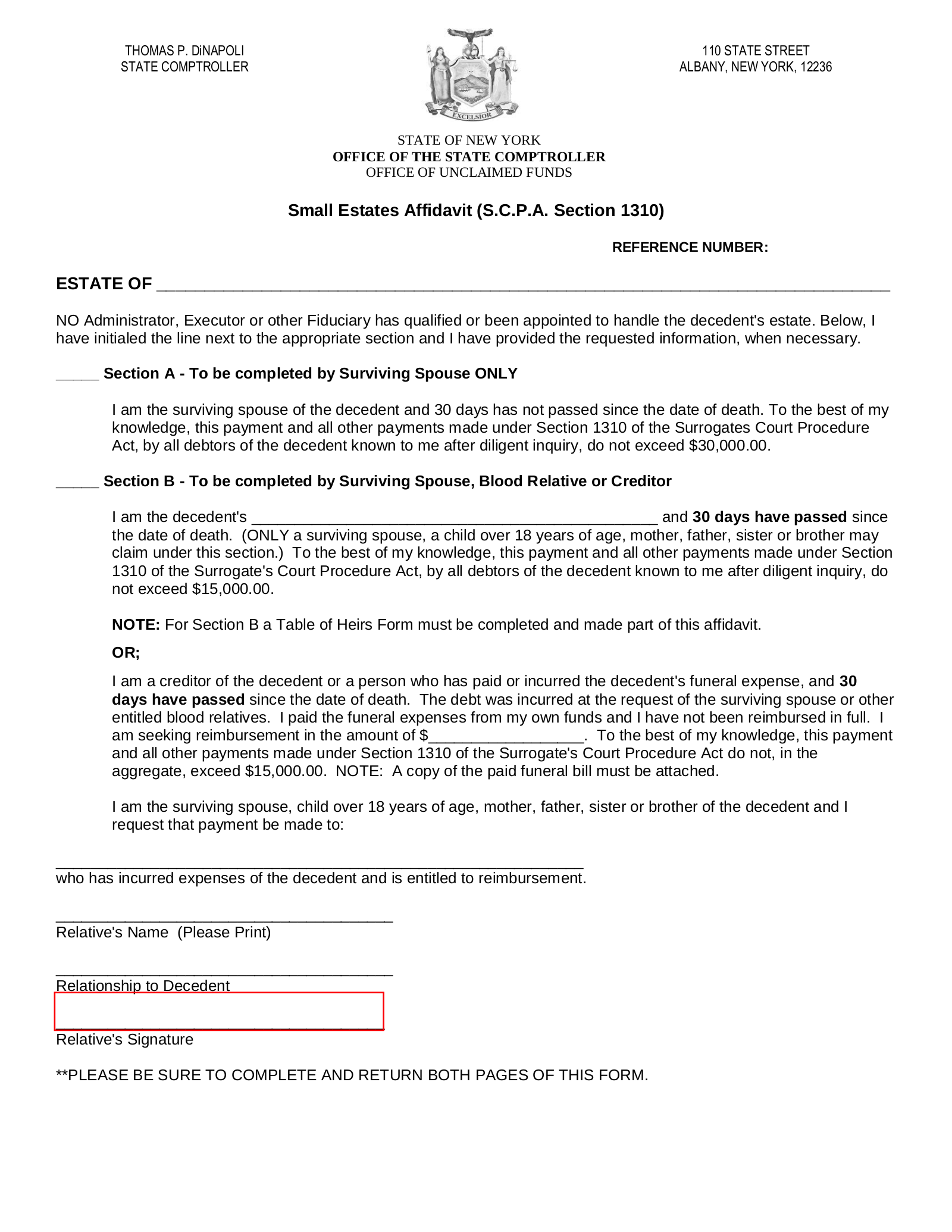 Free New York Small Estate Affidavit Affidavit Of Voluntary Administration PDF EForms