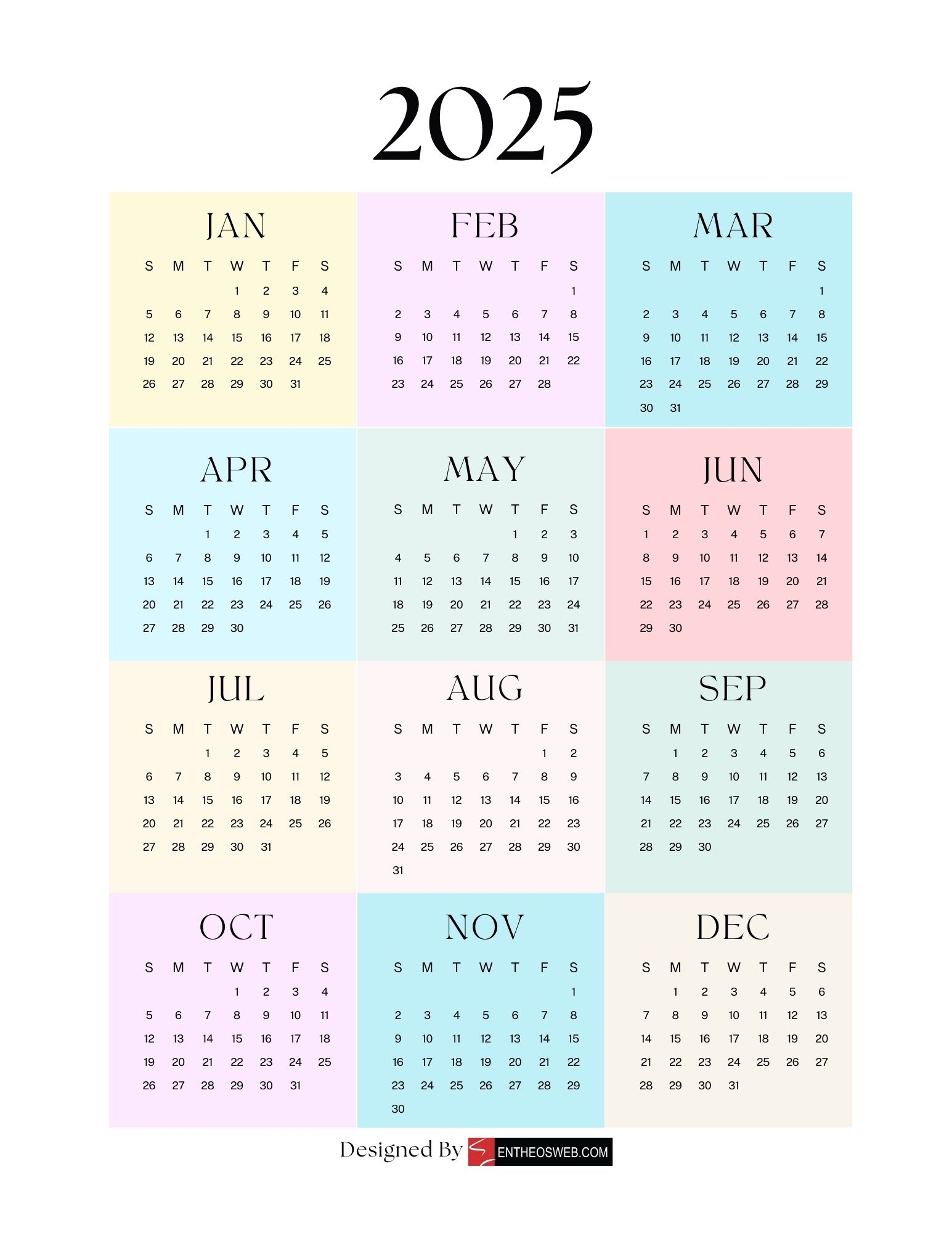 printable 2025 calendar