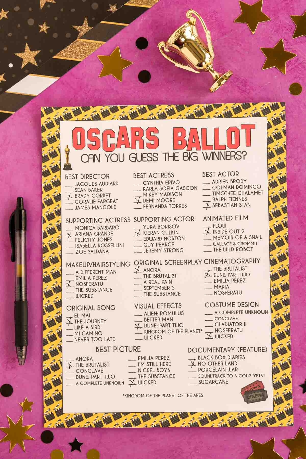 printable oscar ballot 2025