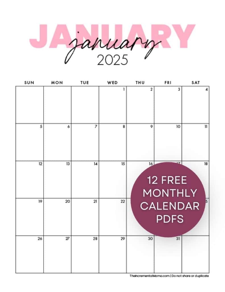 blank calendar 2025 template printable