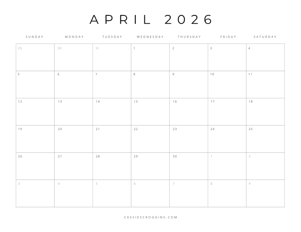 blank april calendar 2026