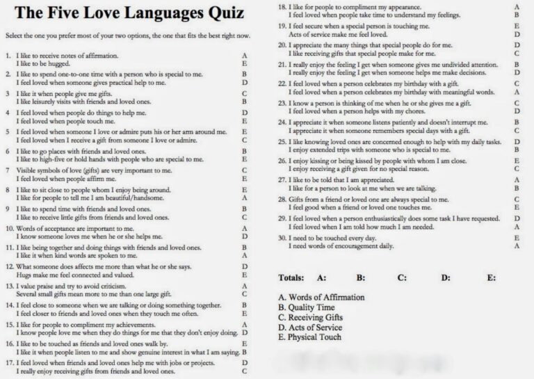 Free Printable 5 Love Languages Quiz Printable Party Favors