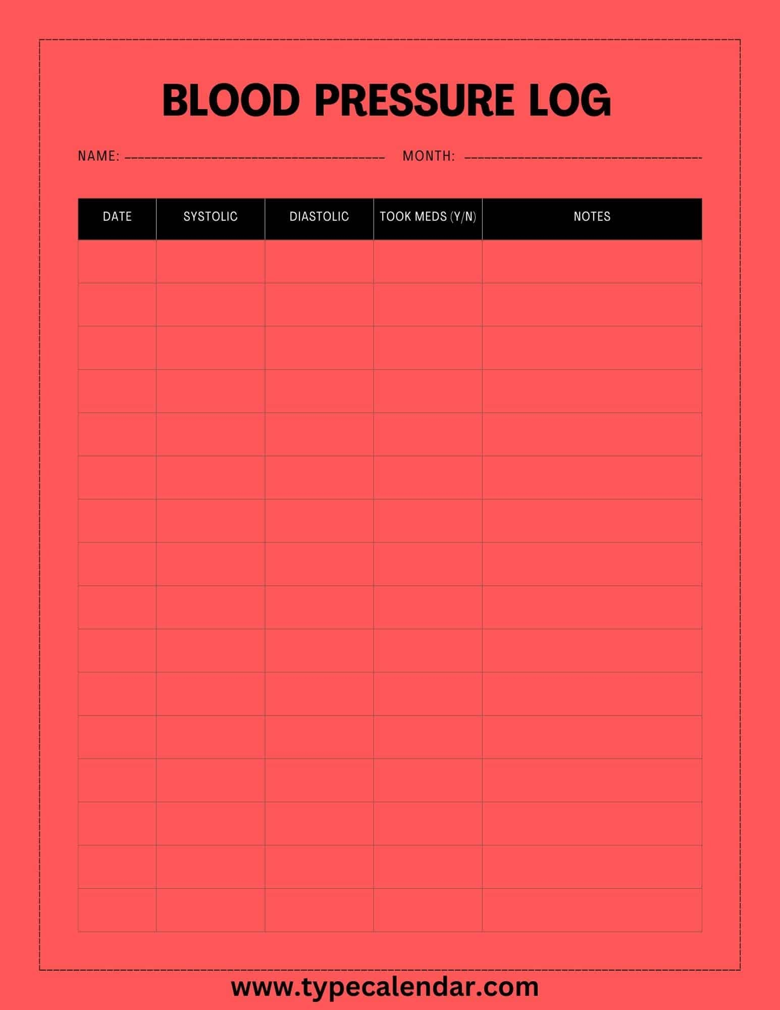 free blood pressure log printable