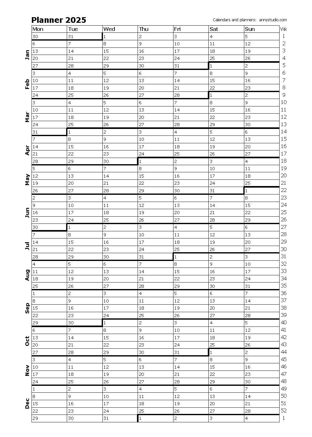 free printable blank yearly calendar 2025