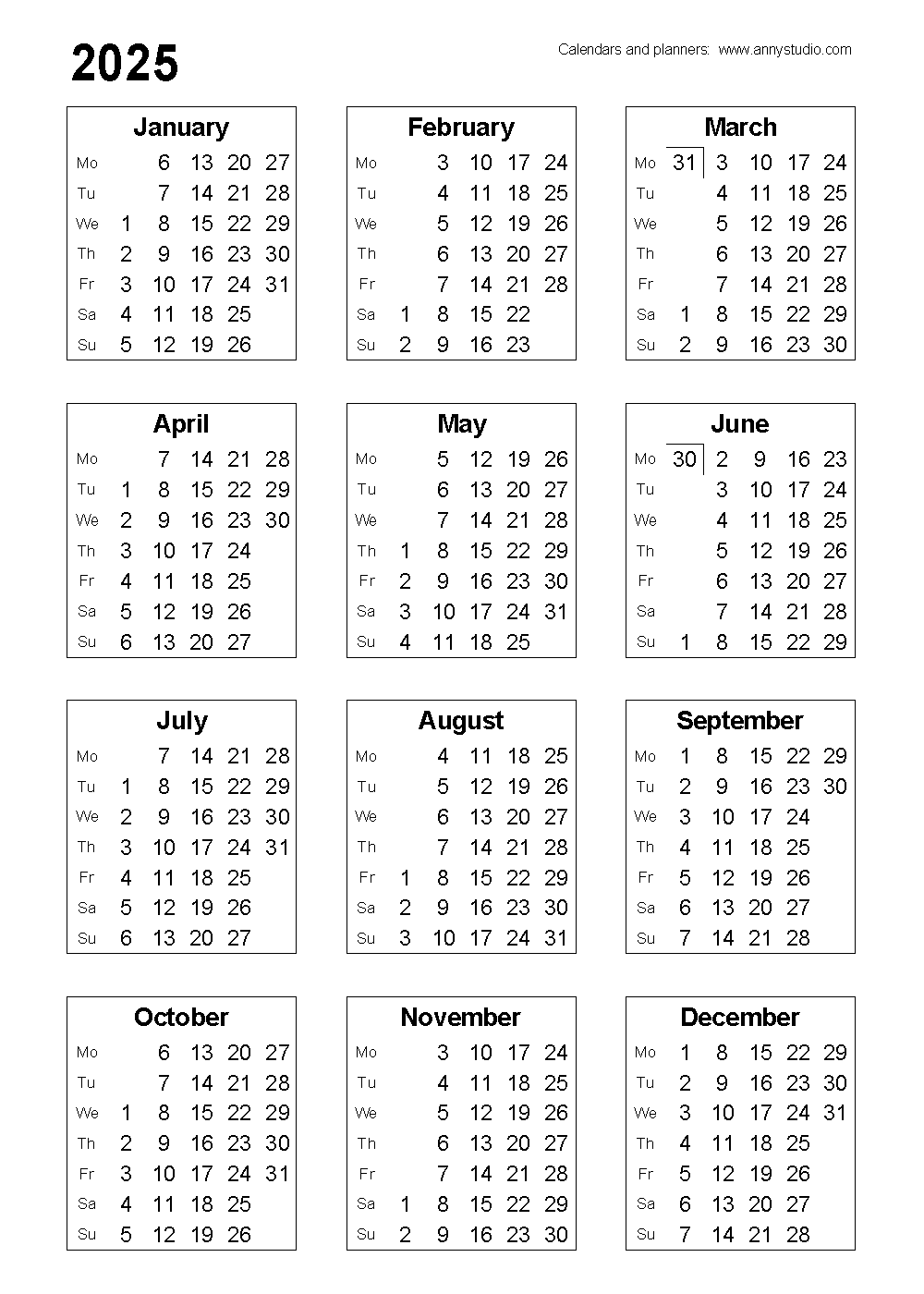 2025 calendar 2026 printable pdf free