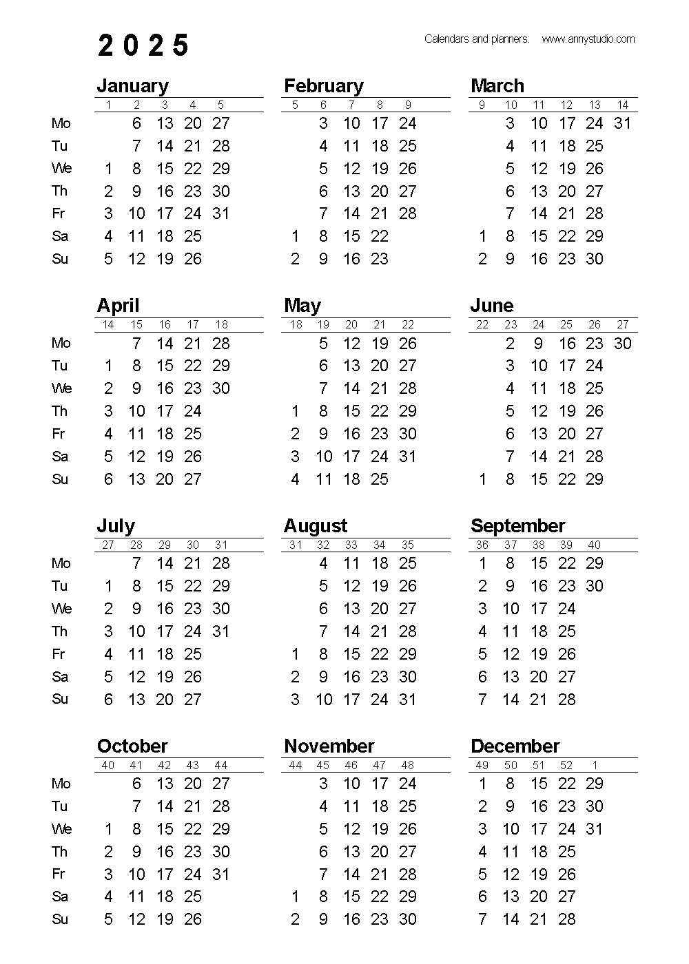 printable yearly calendar 2025 free printable