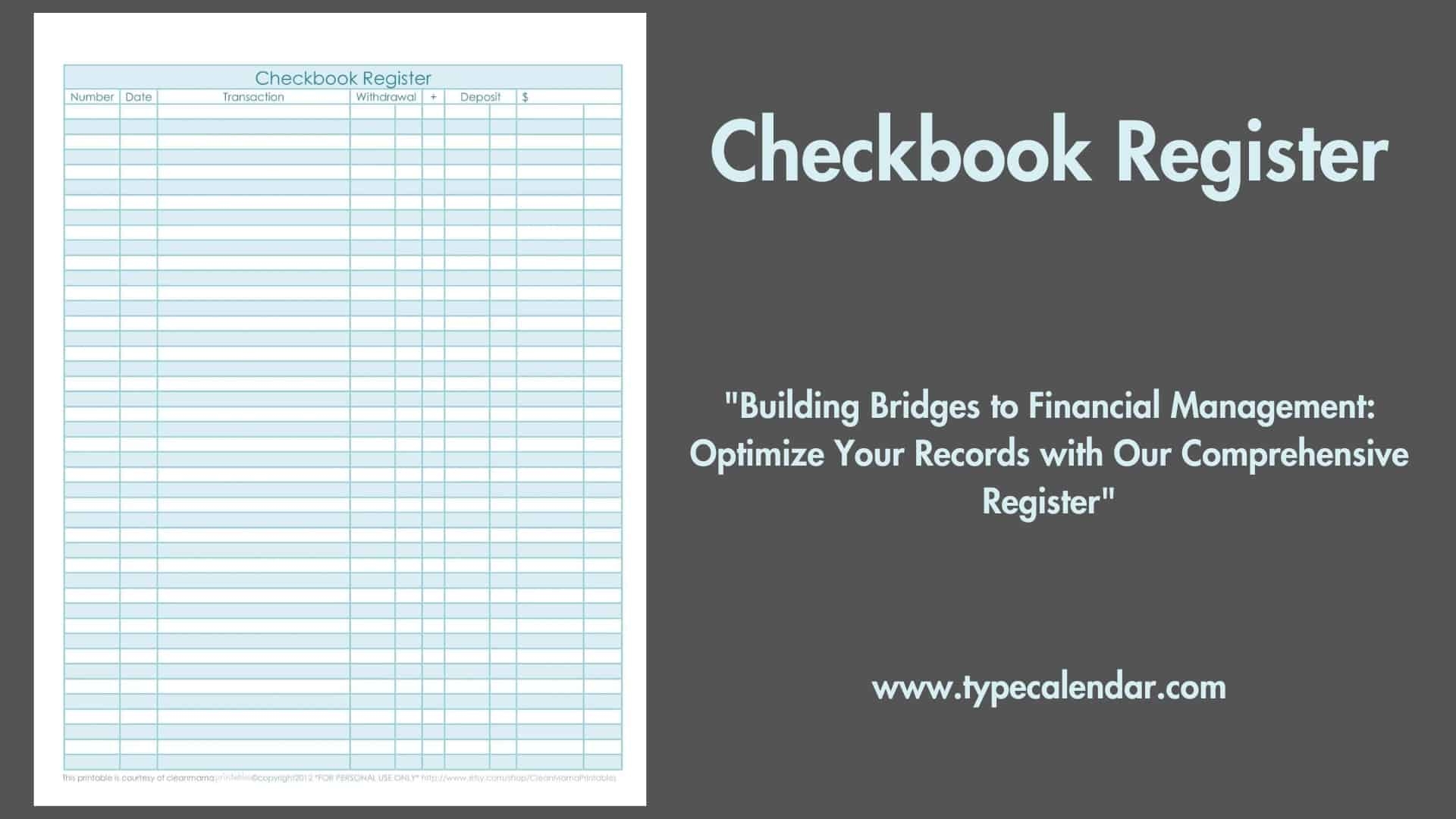 Free Printable Checkbook Register Templates PDF Excel  Free Printable Checkbook Register Templates PDF Excel