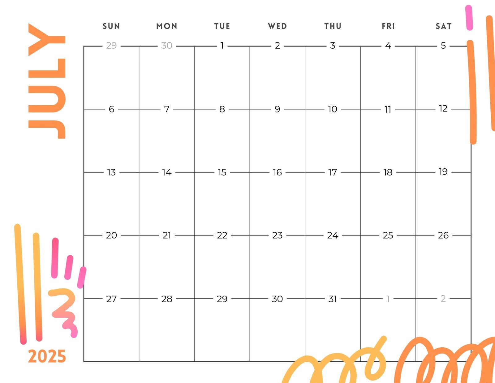 blank calendar template july 2025 printable blank calendar template july 2025 printable