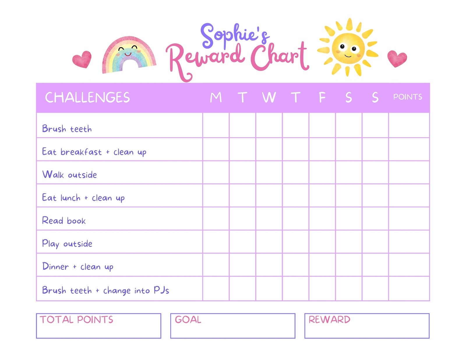 free printable reward chart