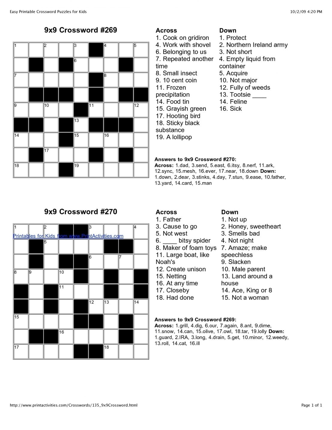 printable crossword puzzle daily