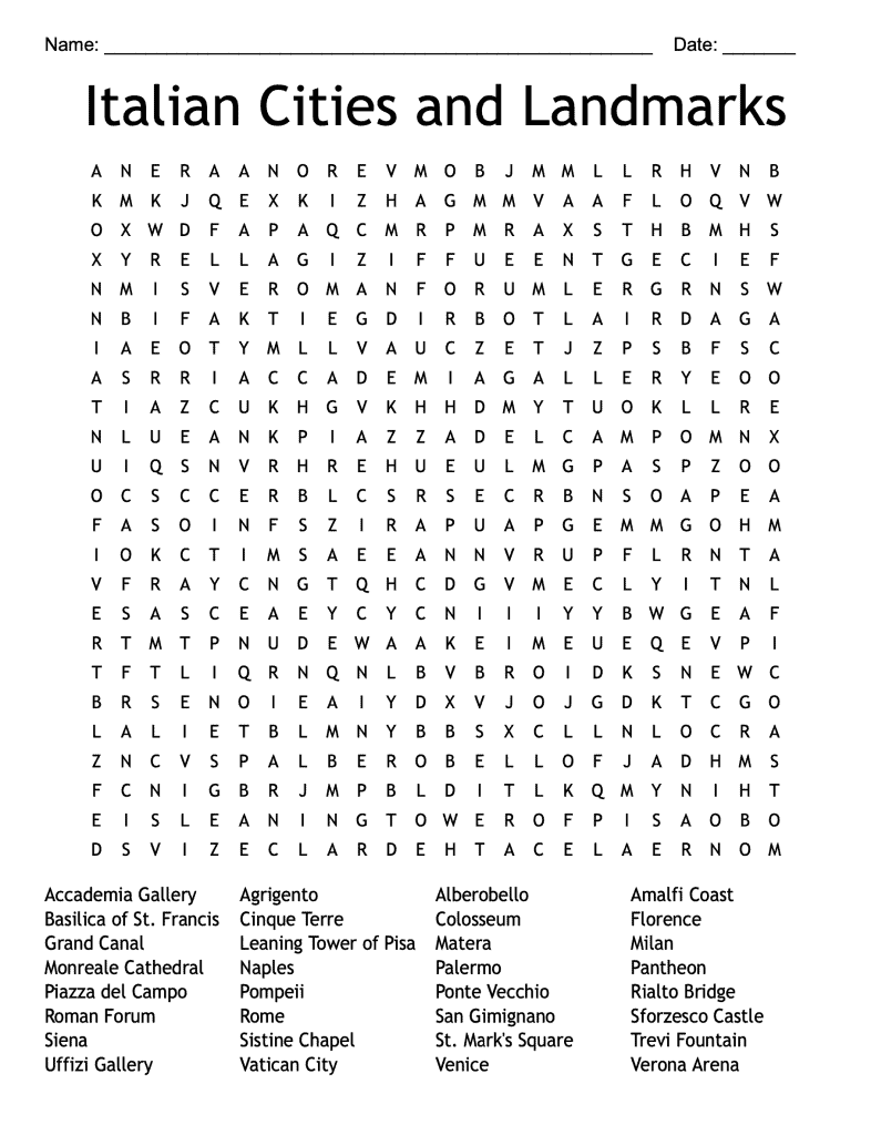 printable crossword puzzles in italian