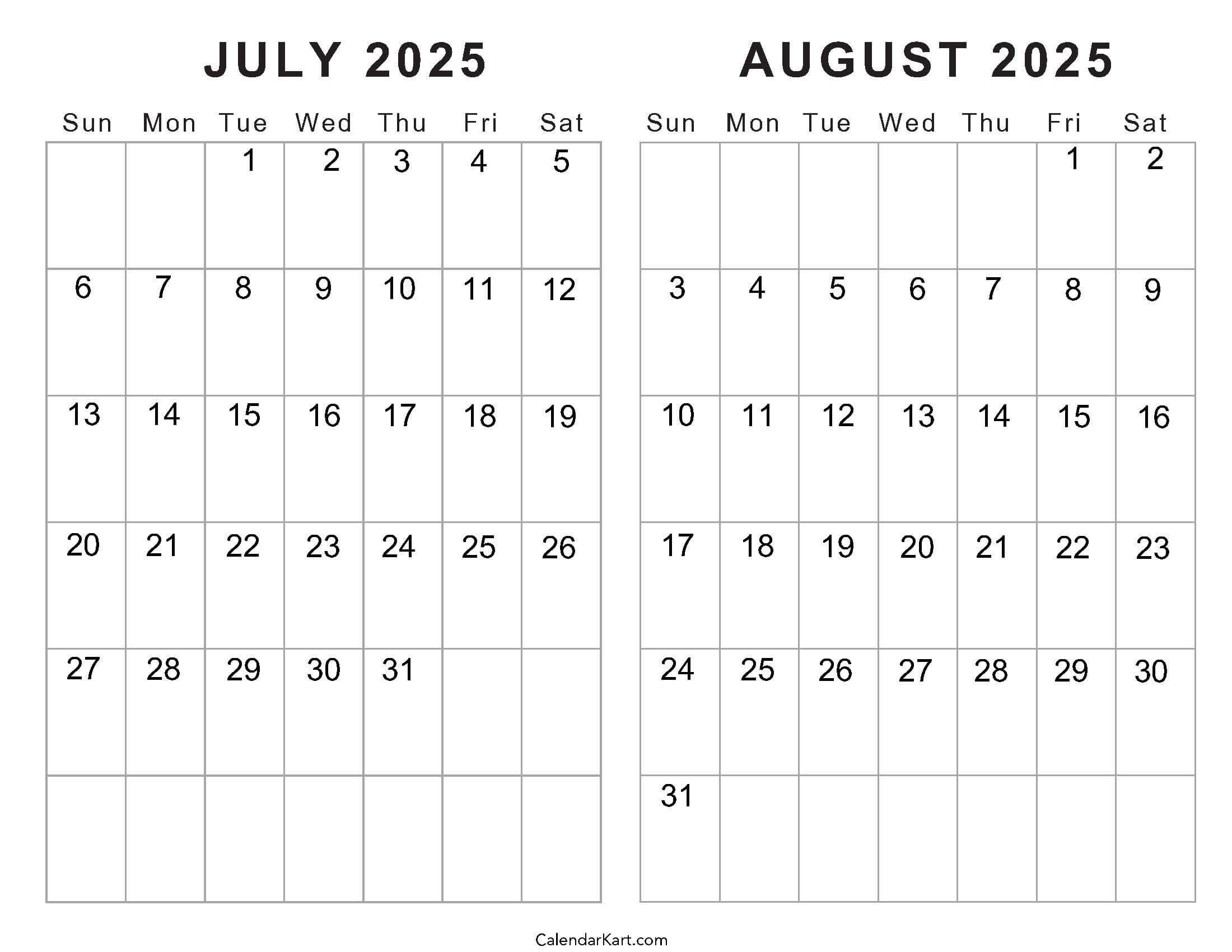 Free Printable July August 2025 Calendar Calendarkart Free Printable July August 2025 Calendar Calendarkart