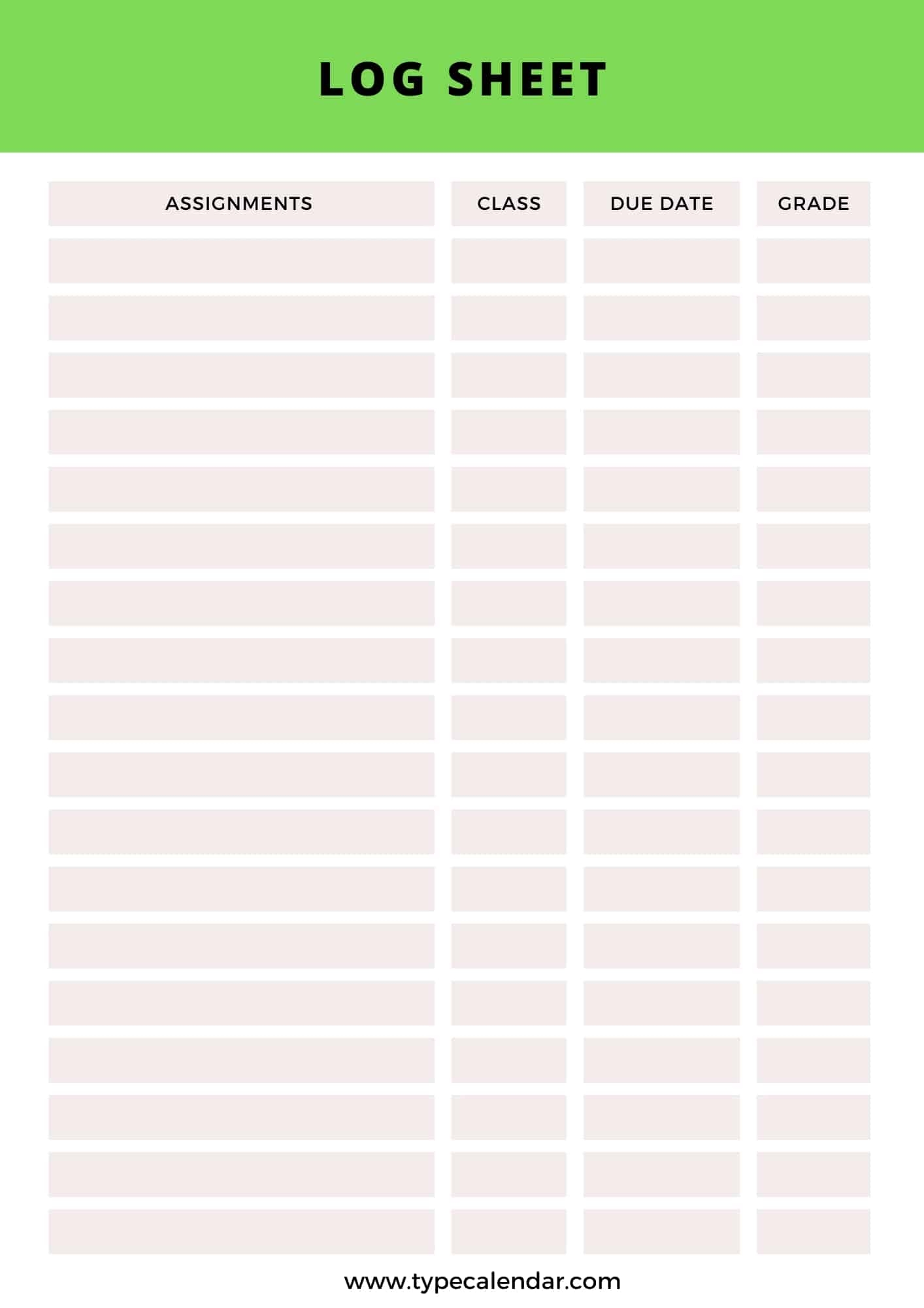 activity log template