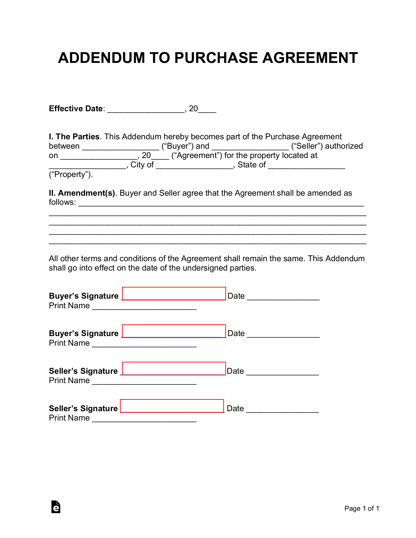 Free Purchase Agreement Addendums Disclosures 10 PDF Word EForms