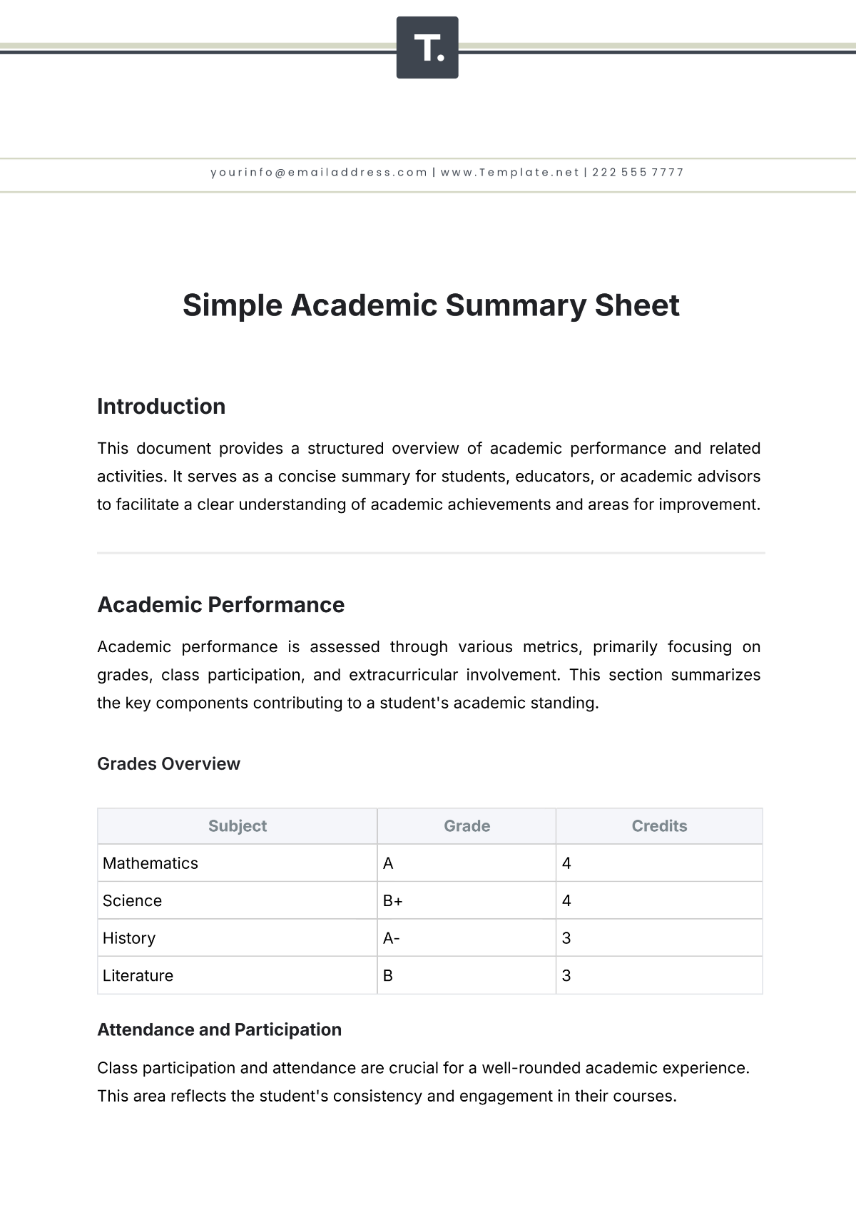 Free Simple Academic Summary Sheet Template To Edit Online
