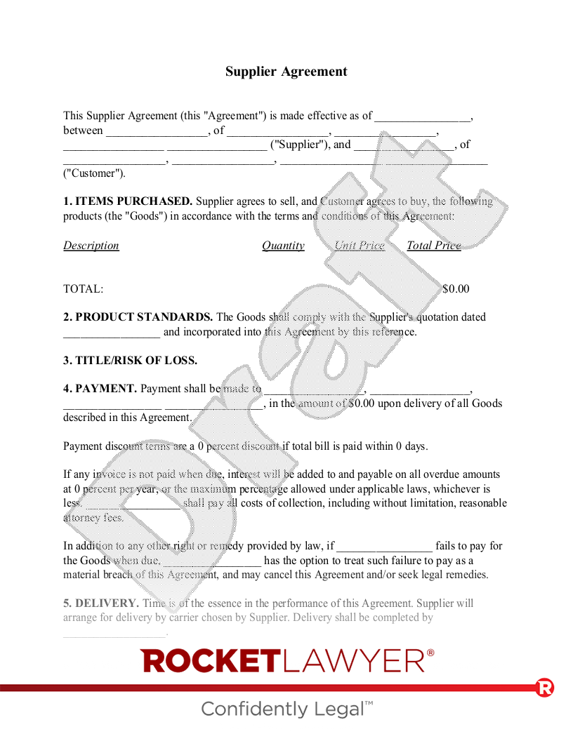 Free Supplier Agreement Template FAQs Rocket Lawyer