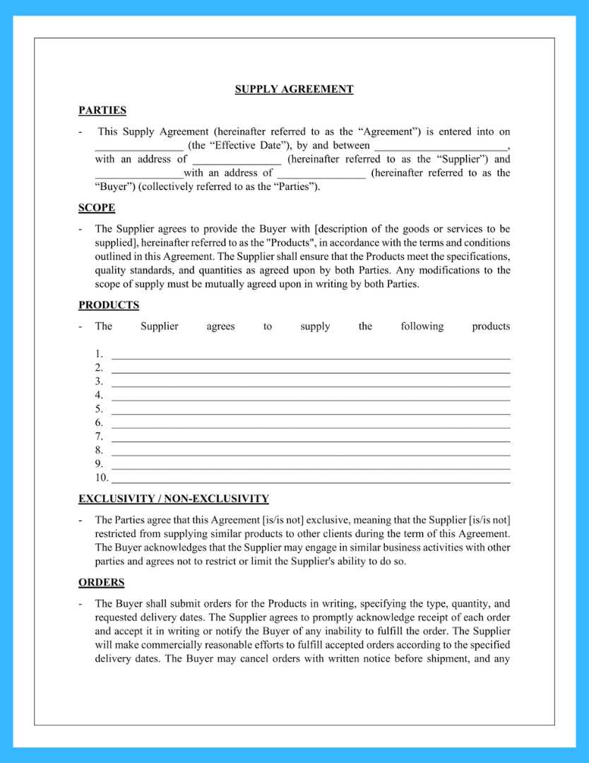 Free Supply Agreement Template