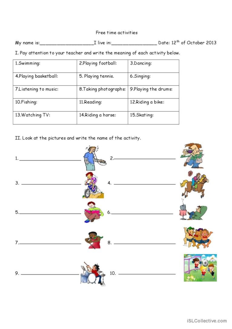 Free Time Activities English ESL Worksheets Pdf Doc
