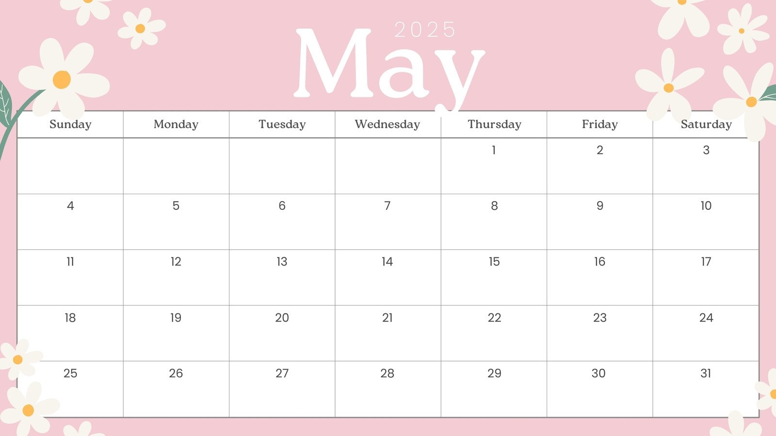 may 2025 blank calendar