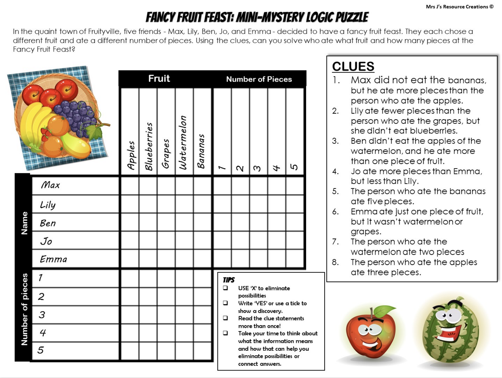 printable logic puzzle worksheet
