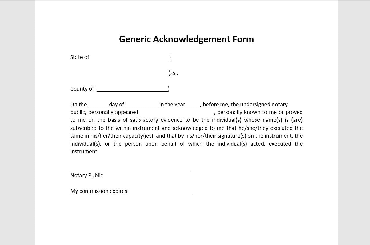 acknowledgement form template