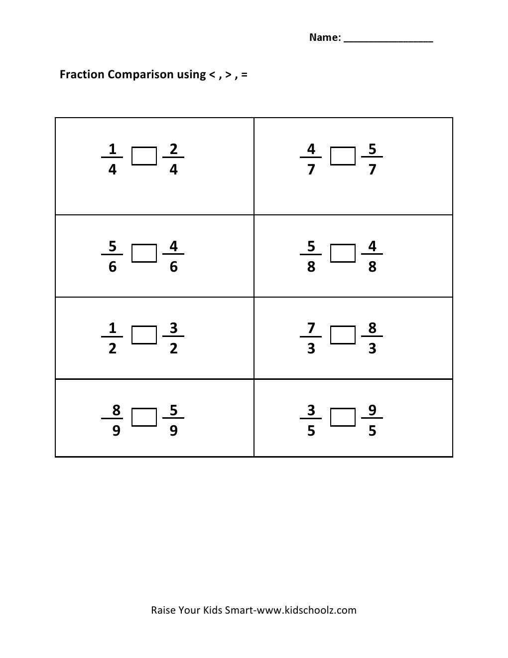 Grade 3 Comparing Fraction Worksheet 3 Kidschoolz Grade 3 Comparing Fraction Worksheet 3 Kidschoolz