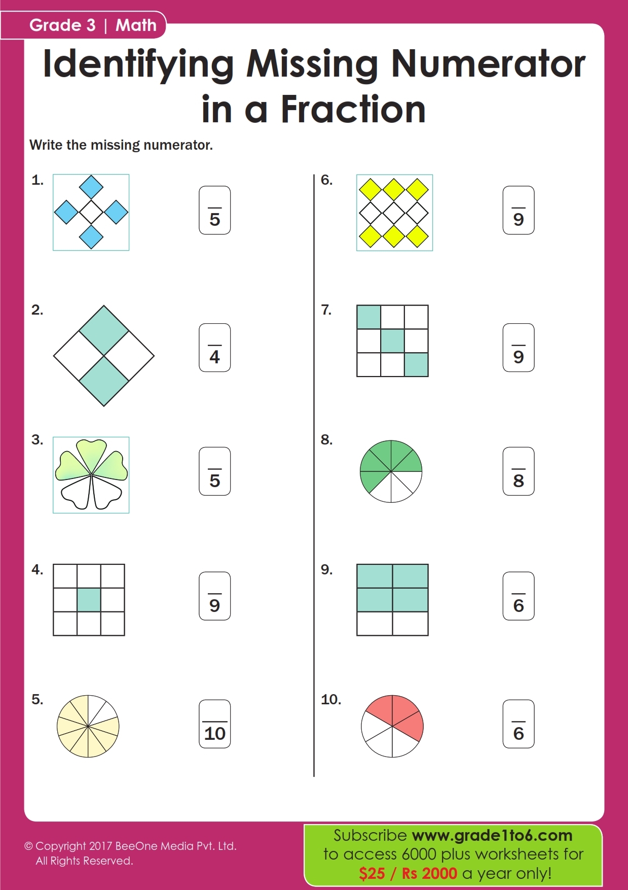 fraction worksheets grade 3