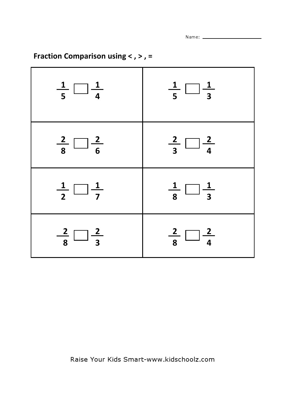 Grade 4 Comparing Fraction Worksheet 2 Kidschoolz