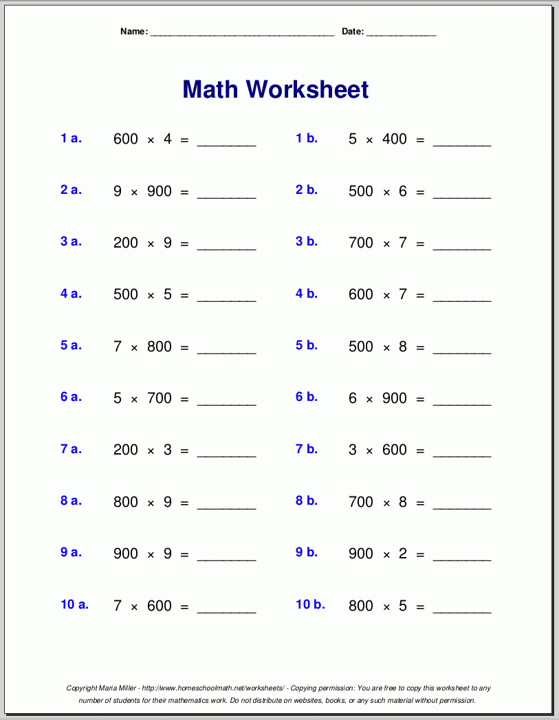 6th grade multiplication worksheets