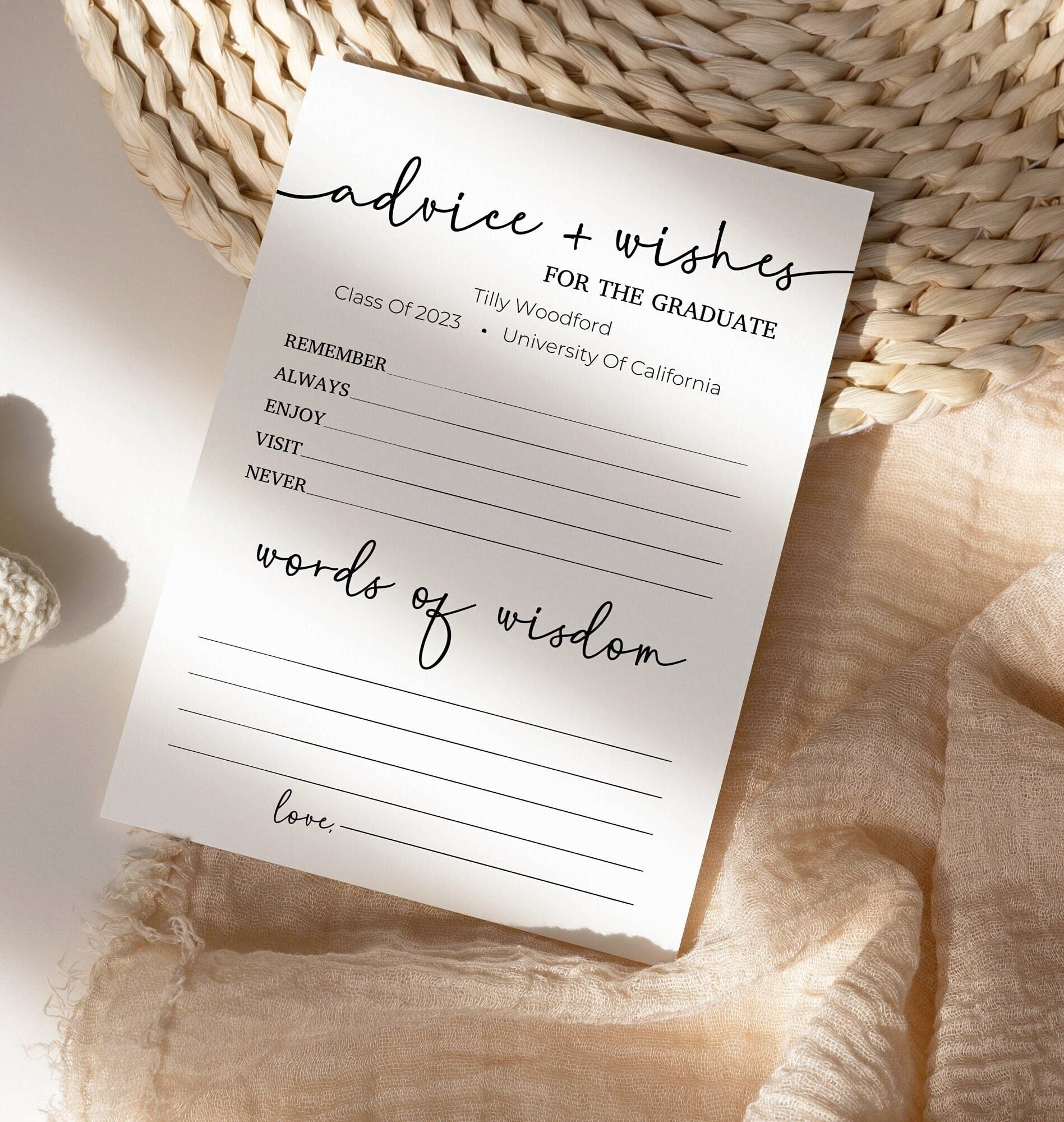 Graduation Advice And Wishes Printable Template Card Advice For The Graduate Gift Editable Grad Party Game Minimal Graduation Decorations Etsy