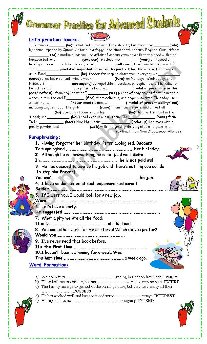 advanced english grammar exercises printable advanced english grammar exercises printable
