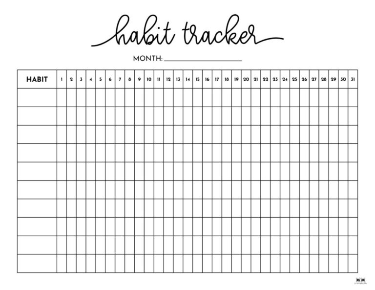 Habit Trackers 25 FREE Printables Printabulls