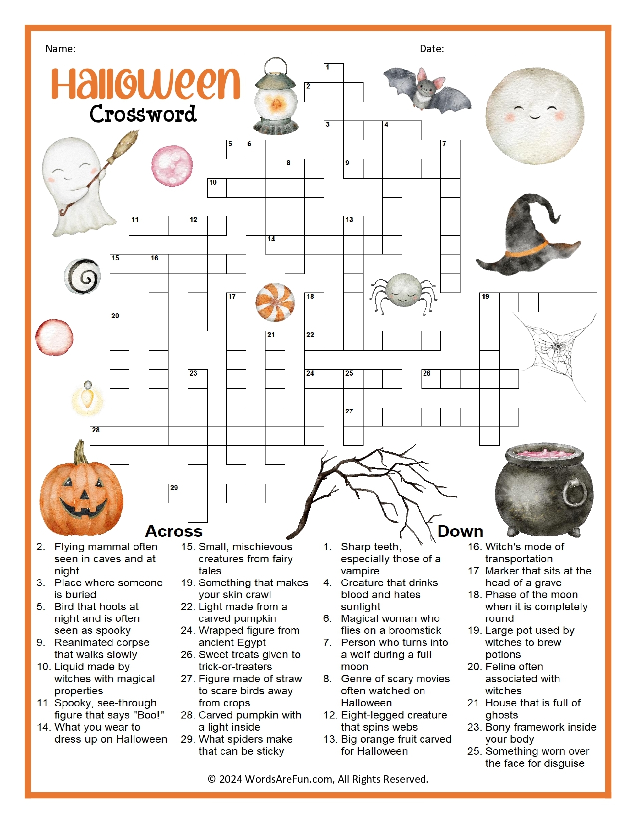 hard halloween crossword puzzles printable