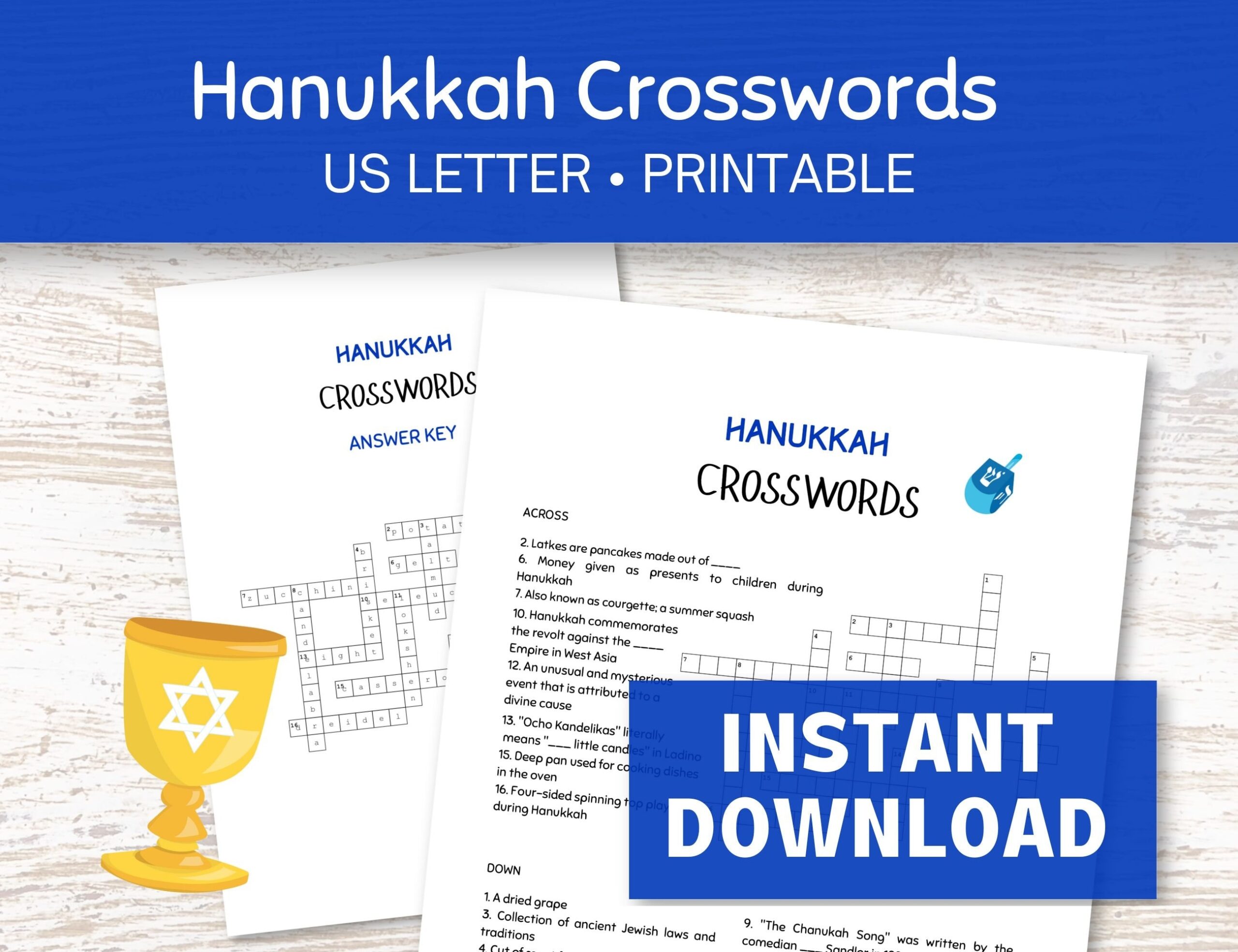 Hanukkah Crossword Puzzle Printable Chanukah Word Puzzles Party Games For Adults And Families Etsy