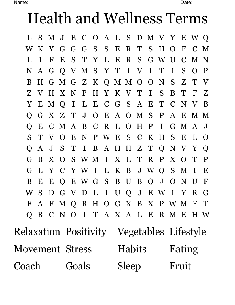 printable wellness crossword puzzles