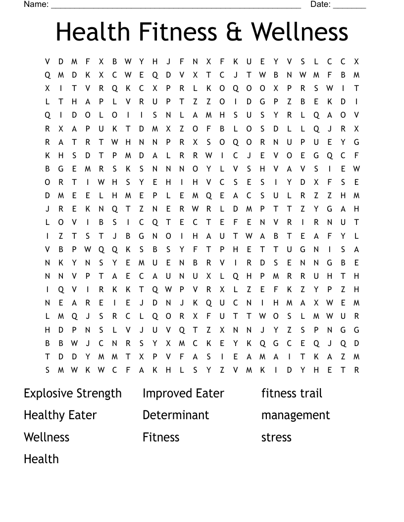 Health Fitness Wellness Word Search WordMint
