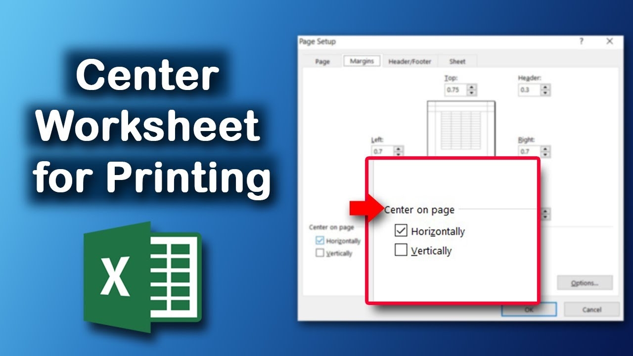 center worksheet horizontally in excel