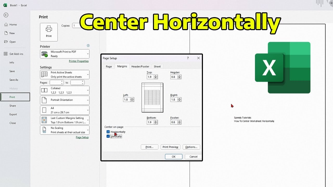How To Center Worksheet Horizontally In Excel YouTube
