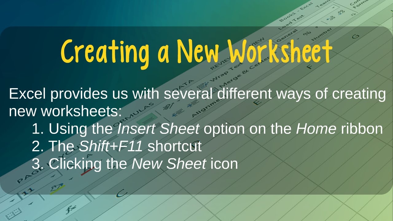 How To Create New Worksheets In Microsoft Excel YouTube