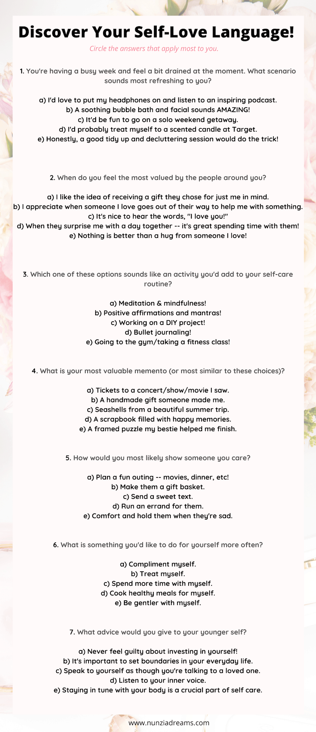 How To Find Your Self Love Language Printable Quiz NunziaDreams