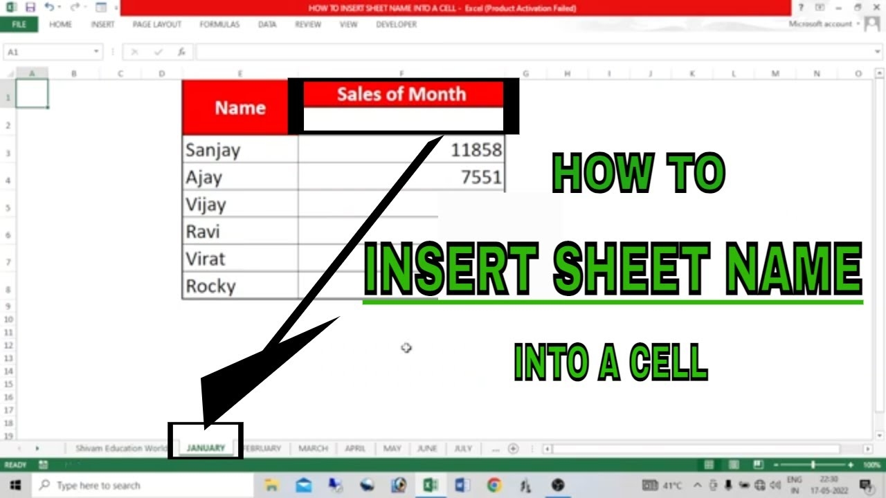 HOW TO INSERT SHEET NAME INTO A CELL Formula To Insert Sheet Name In Excel Get Sheet Name Excel YouTube