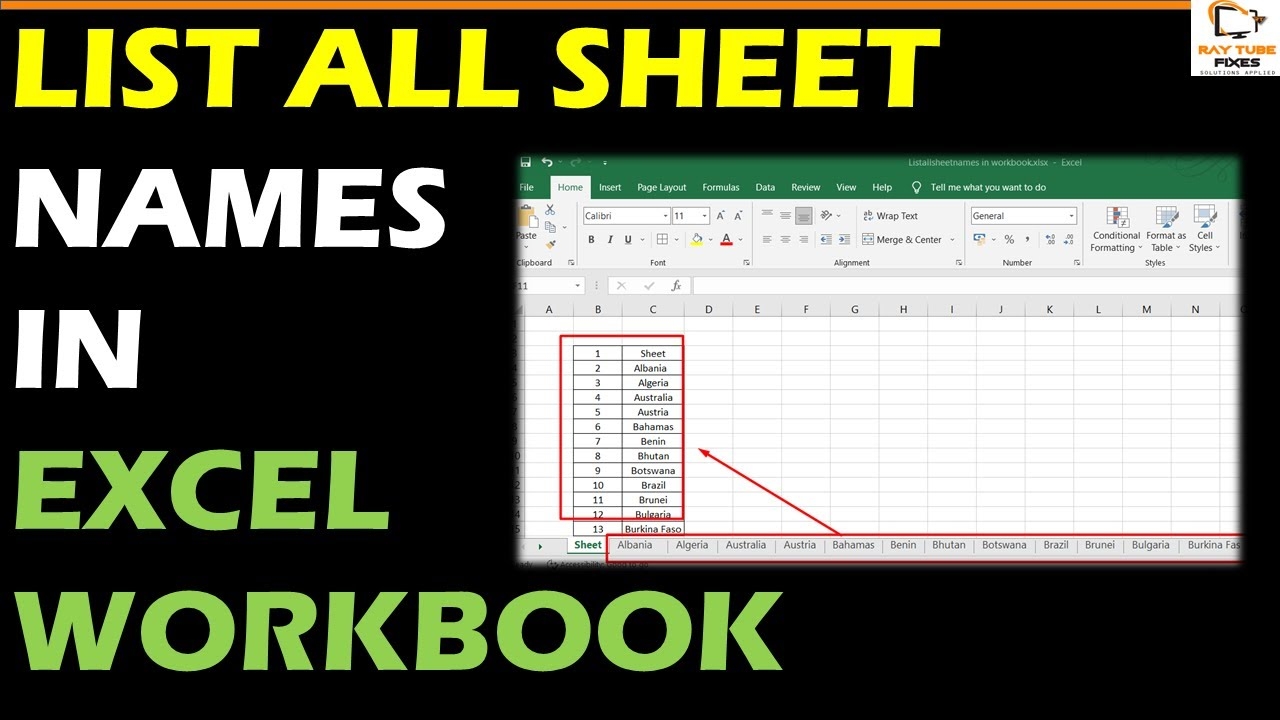 How To List All Sheet Names In An Excel Workbook YouTube How To List All Sheet Names In An Excel Workbook YouTube