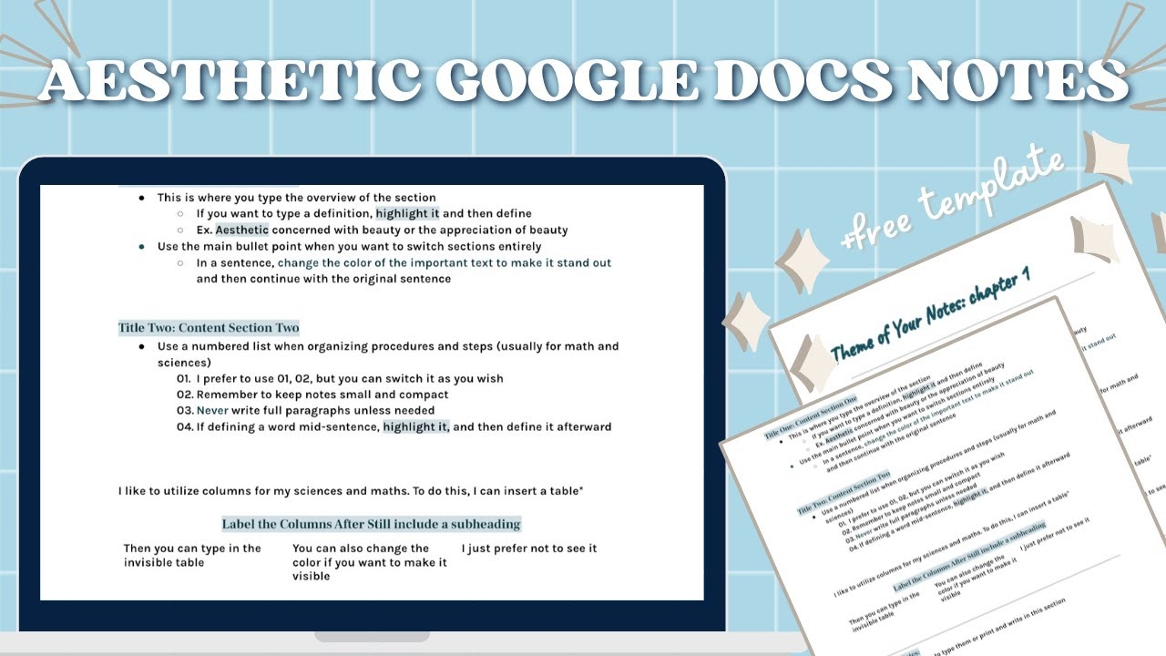 HOW TO MAKE AESTHETIC NOTES ON GOOGLE DOCS Google Docs Note Template YouTube