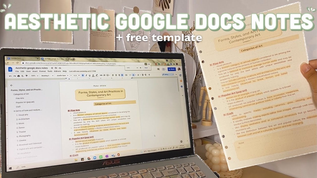 HOW TO MAKE AESTHETIC NOTES ON GOOGLE DOCS I Digital Notetaking Using Google Docs Free Template YouTube