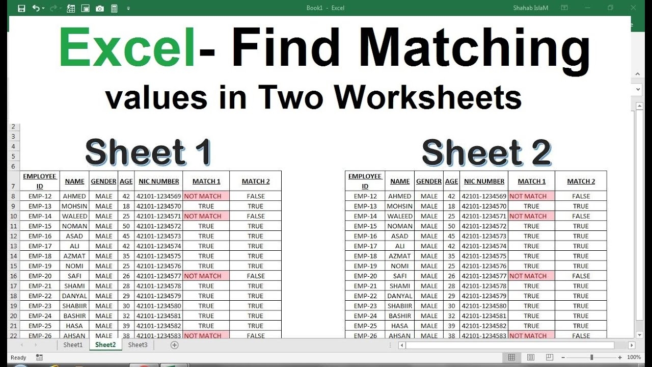 How To Match Data In Excel From 2 Worksheets Compare Two Excel Sheets YouTube