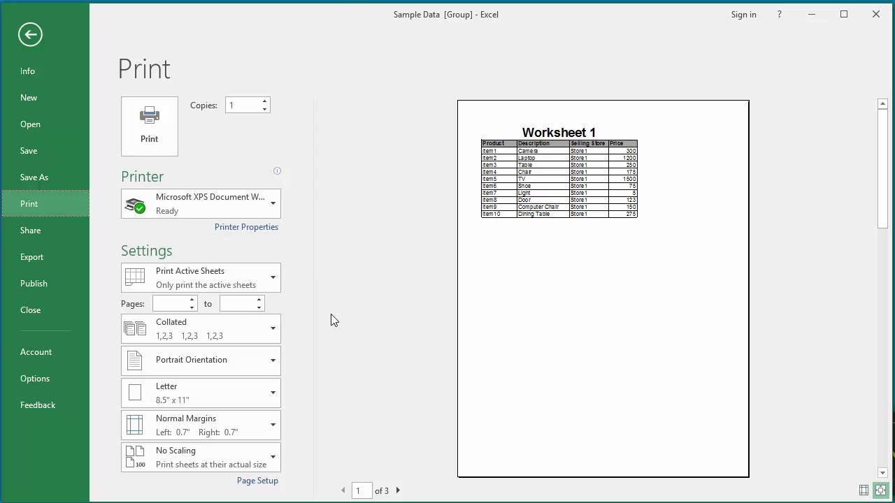 how to print an excel worksheet